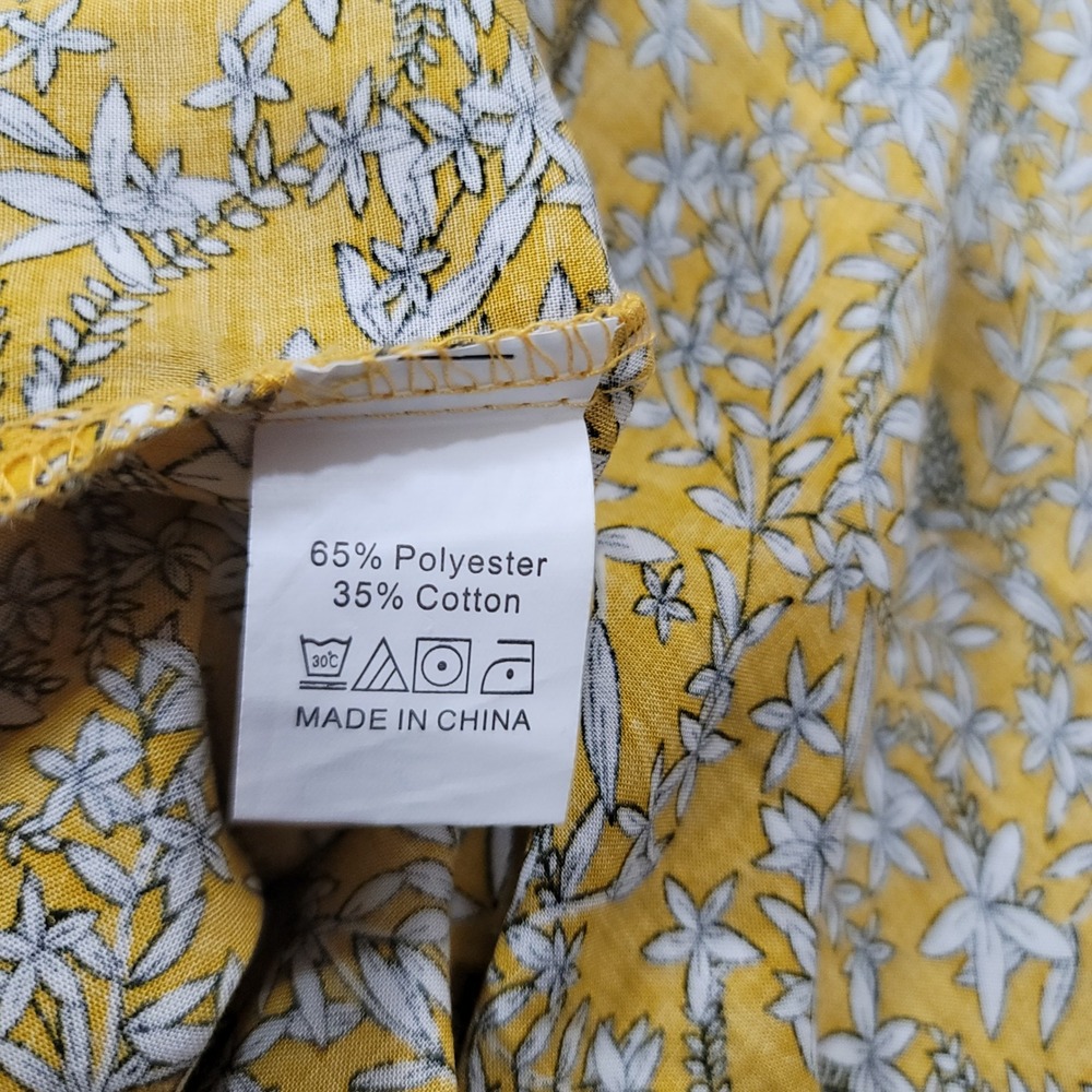 Women's Maxi Yellow Dress Cotton Blend S Boho Floral Prairie Cottage Puff Sleeve - Picture 12 of 14